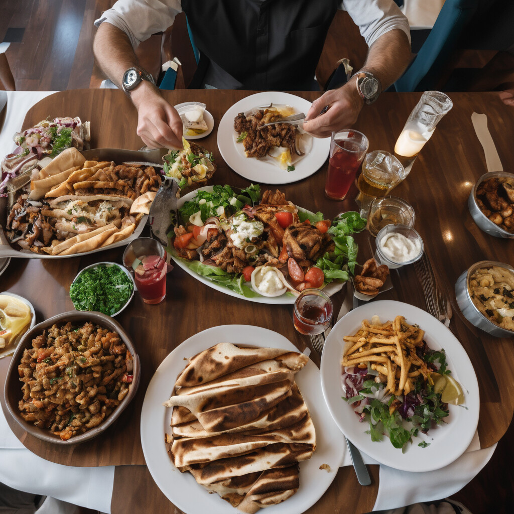 Satisfied customer enjoying a Mediterranean meal at a restaurant table
